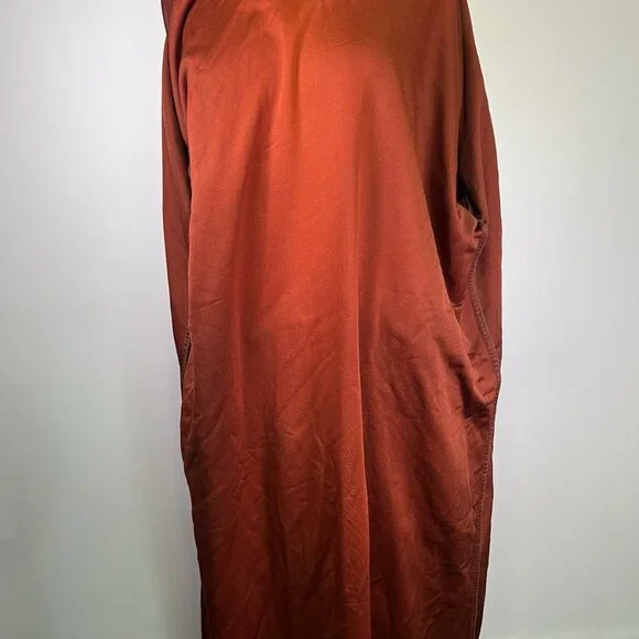 VTG 70s Burnt Orange Velour Robe Varsity Stripe Lounge Kimono Style Mid Century - Picture 14 of 16